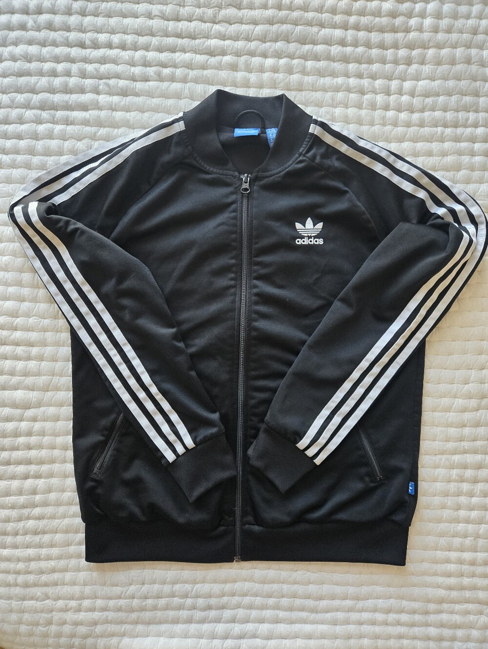 adidas Black Track Jacket with White Three-Stripes Size Medium